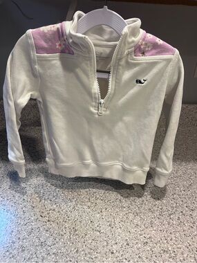 Vineyard Vines Cream Quarter-Zip Pullover with Pink Floral Yoke